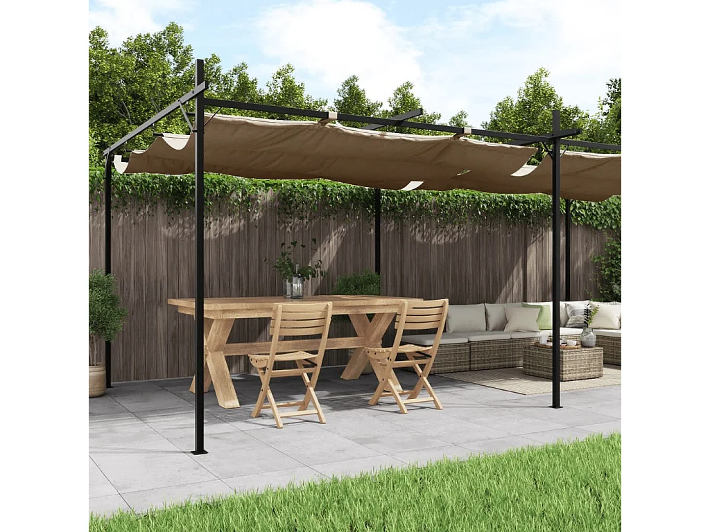 Pergola avec toit rétractable taupe 589x292x230 cm