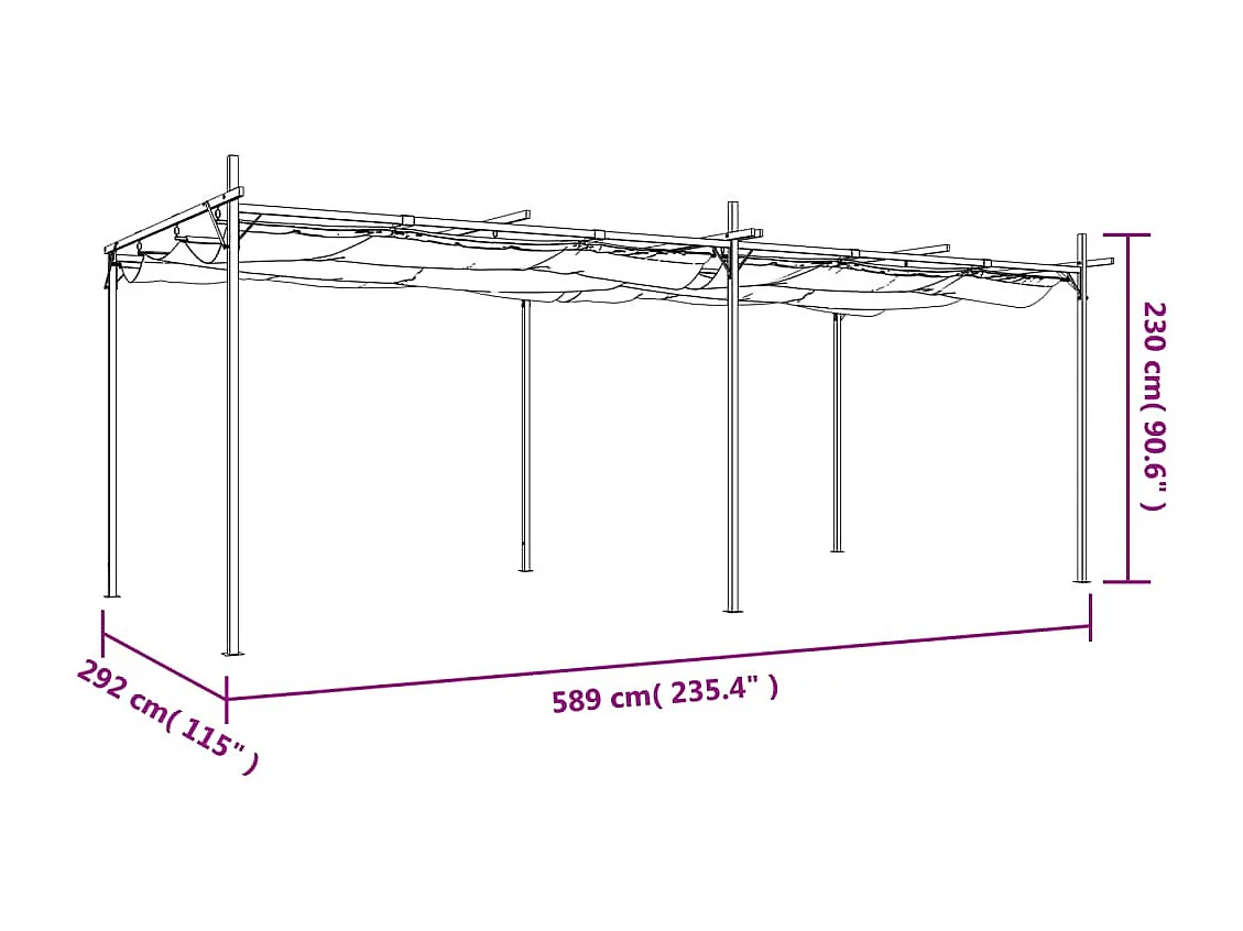 Pergola avec toit rétractable taupe 589x292x230 cm