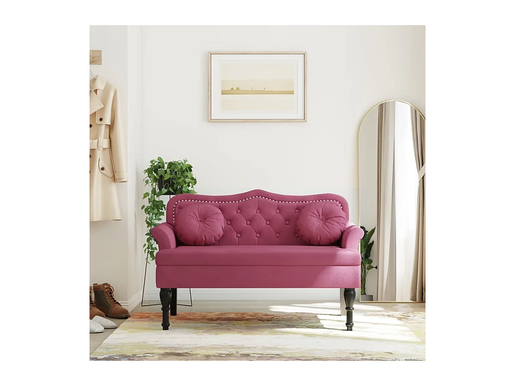 Bank mit burgunderfarbenen Kissen 120,5x65x75 cm Samt