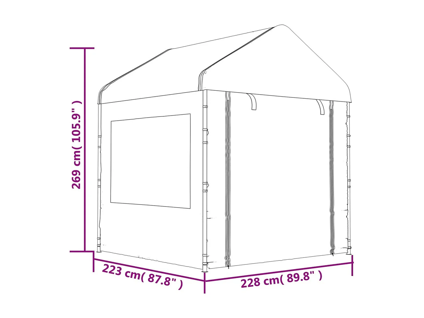 Gazebo con techo blanco 2,28x2,23x2,69 m polietileno