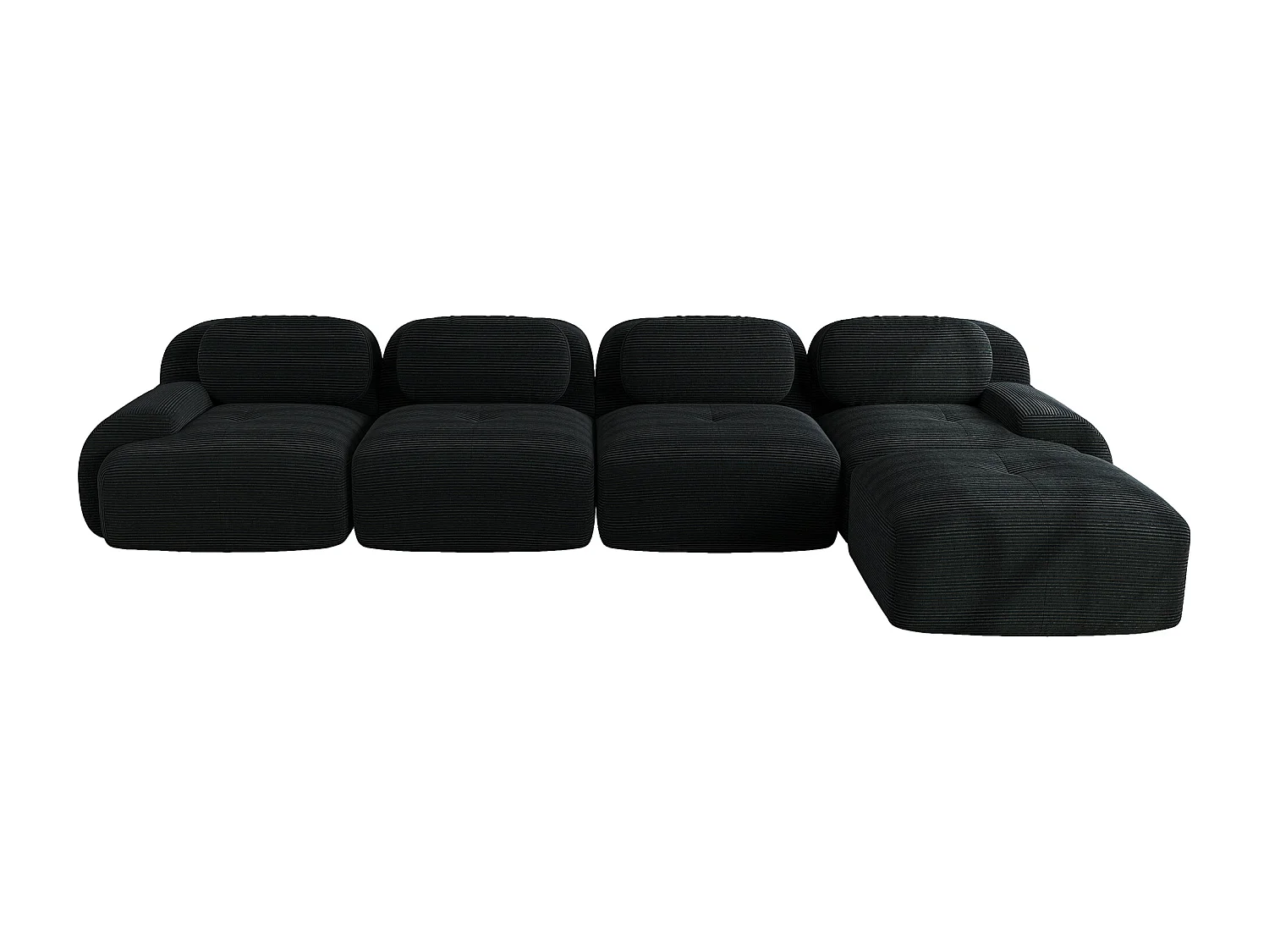 4-zits hoekbank met chaise longue, 32D koudschuim, rutschfest, extra brede armleuningen, geen montage nodig, zwart (270x95x85 cm)