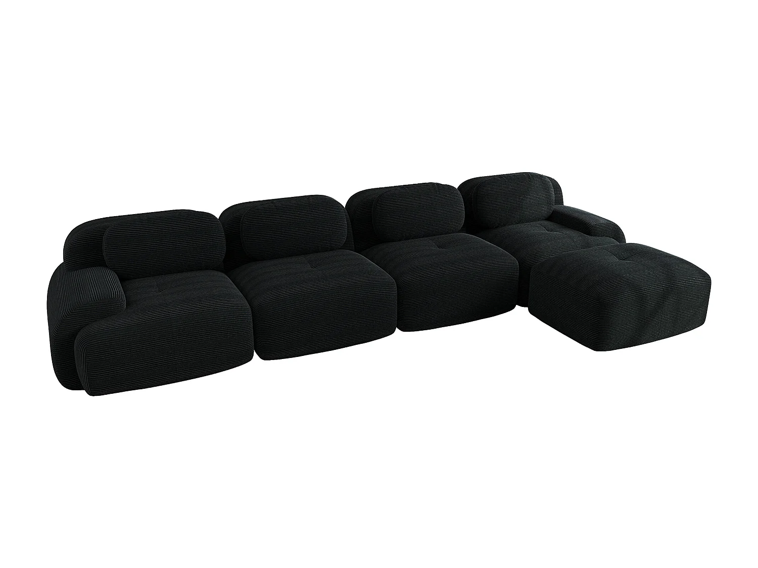 4-zits hoekbank met chaise longue, 32D koudschuim, rutschfest, extra brede armleuningen, geen montage nodig, zwart (270x95x85 cm)