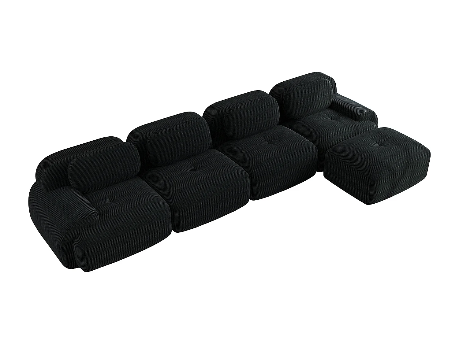 4-zits hoekbank met chaise longue, 32D koudschuim, rutschfest, extra brede armleuningen, geen montage nodig, zwart (270x95x85 cm)