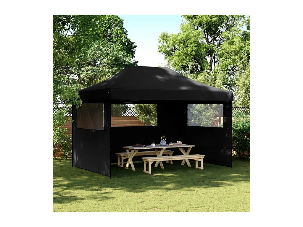 Carpa de recepción plegable emergente de 3 lados de color negro