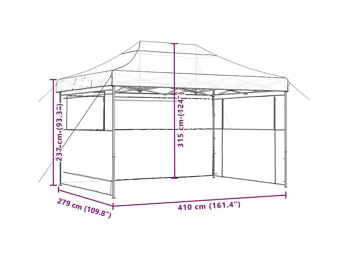 Carpa de recepción plegable emergente de 3 lados de color negro