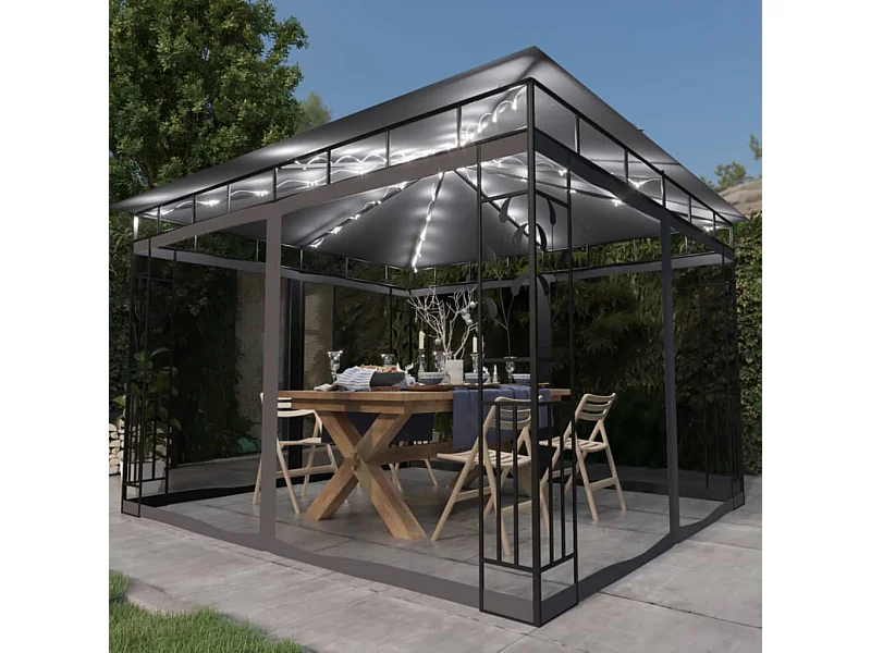 Cenador con mosquitera y luces LED 3x3x2,73m Antracita