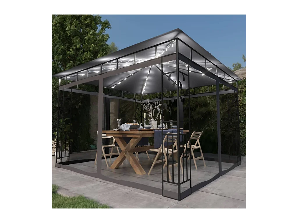 Cenador con mosquitera y luces LED 3x3x2,73m Antracita