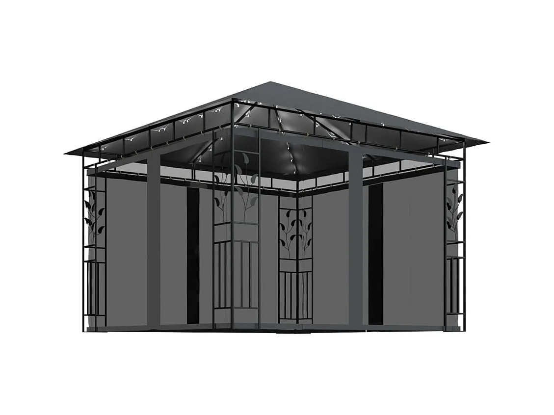 Cenador con mosquitera y luces LED 3x3x2,73m Antracita