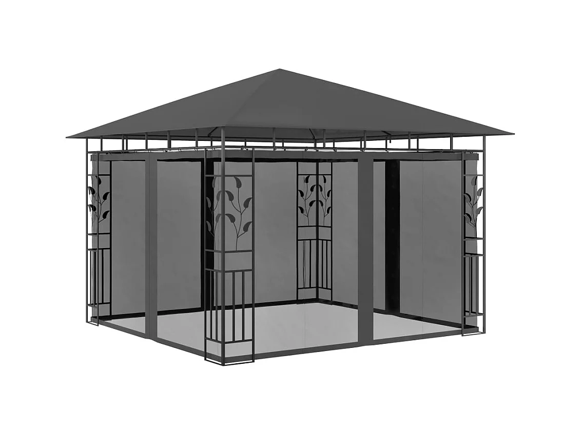 Cenador con mosquitera y luces LED 3x3x2,73m Antracita