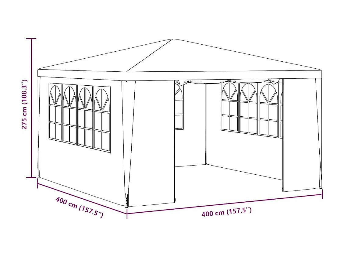 Carpa de recepción con paredes laterales 4x4 m Azul 90 g/m²