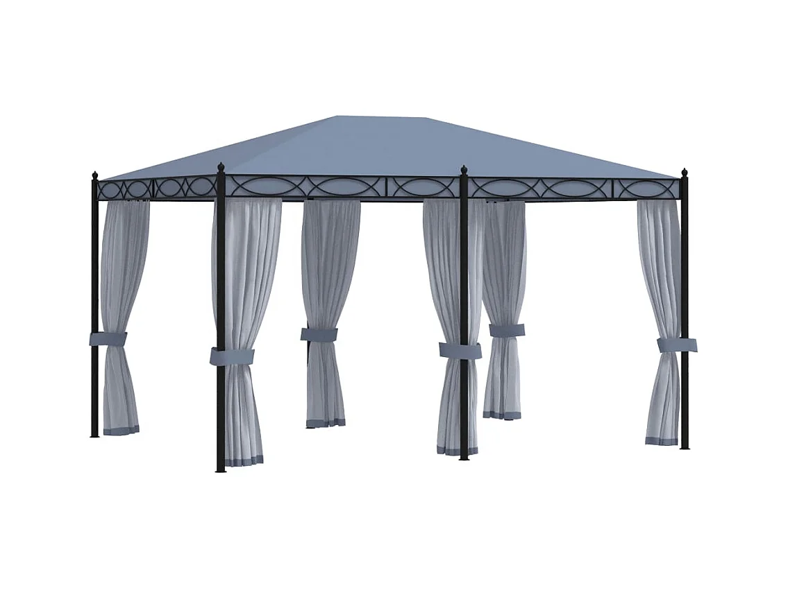 Pavillon mit Moskitonetz 3x4 m Anthrazit Stahl