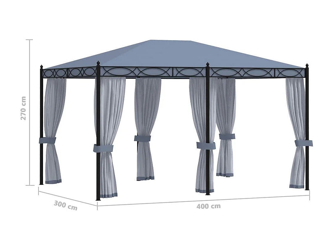 Pavillon mit Moskitonetz 3x4 m Anthrazit Stahl