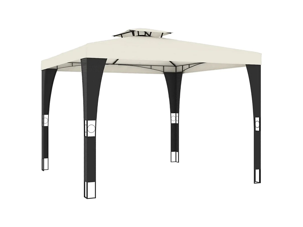 Cenador de doble techo crema 2,98x2,98 m acero