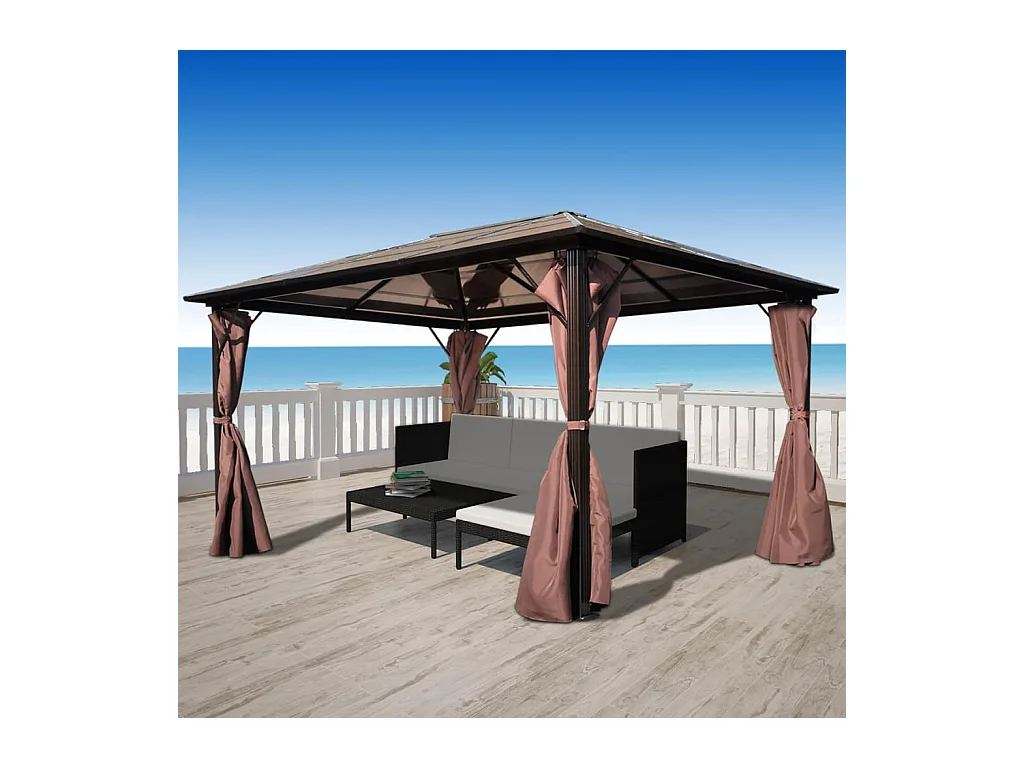 Gazebo met gordijn Bruin Aluminium 400 x 300 cm