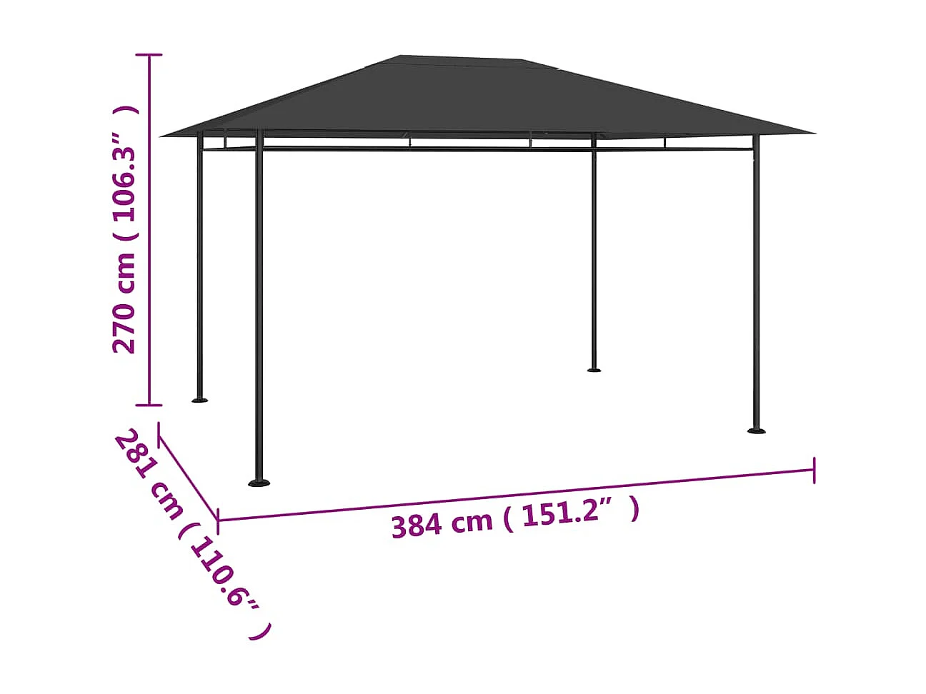Belvedere 384x281x270 cm Antraciet 180 g/m²
