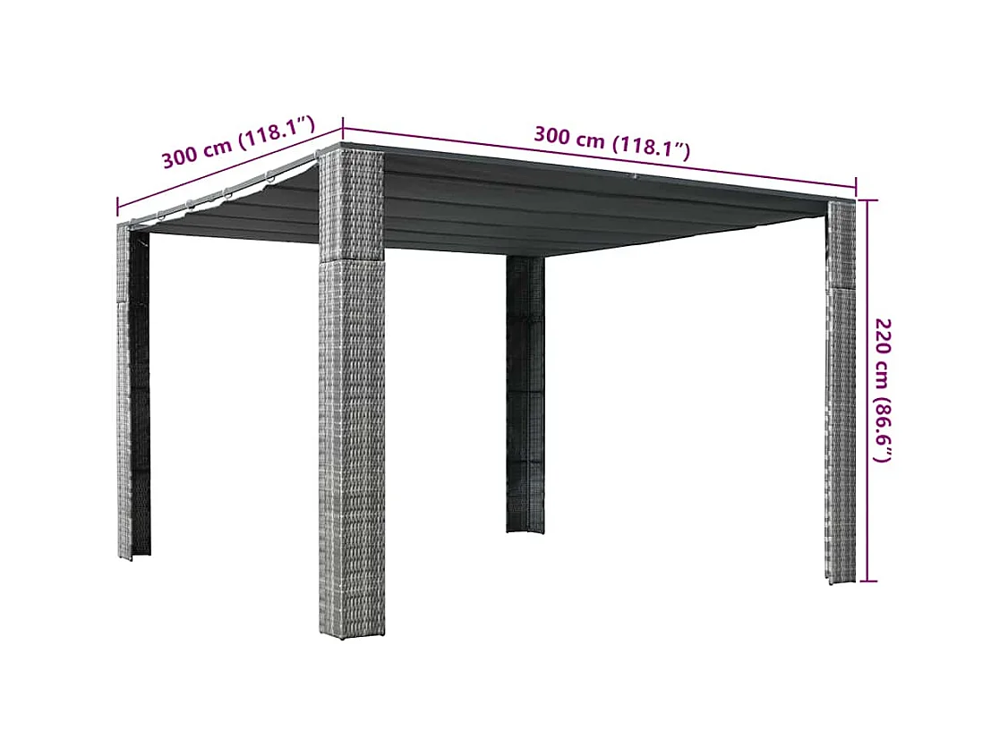 Pérgola y tejado Resina trenzada 300x300x220cm Gris/antracita