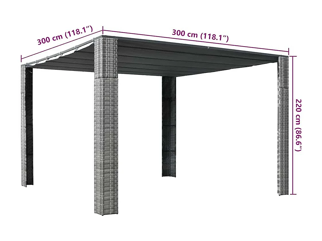 Pérgola y tejado Resina trenzada 300x300x220cm Gris/antracita