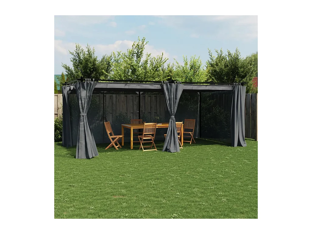 Pavillon mit anthrazitfarbenen Vorhängen 6x3 m Stahl