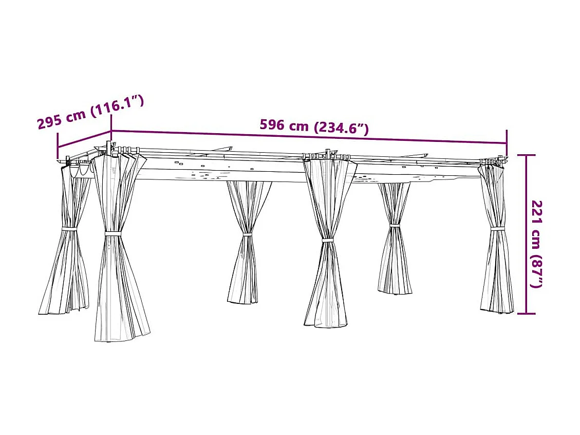 Gazebo con tende antracite 6x3 m acciaio