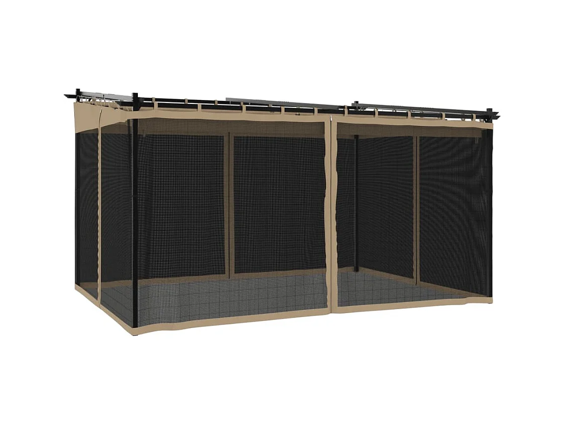 Cenador con paredes de malla color topo de acero 4x3 m