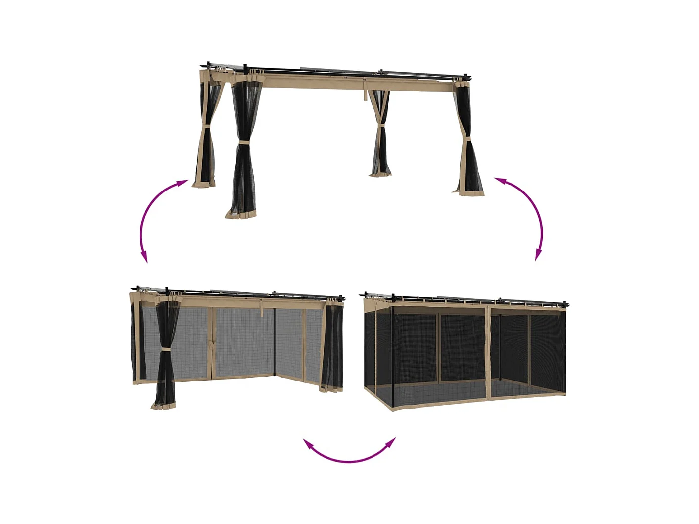 Cenador con paredes de malla color topo de acero 4x3 m