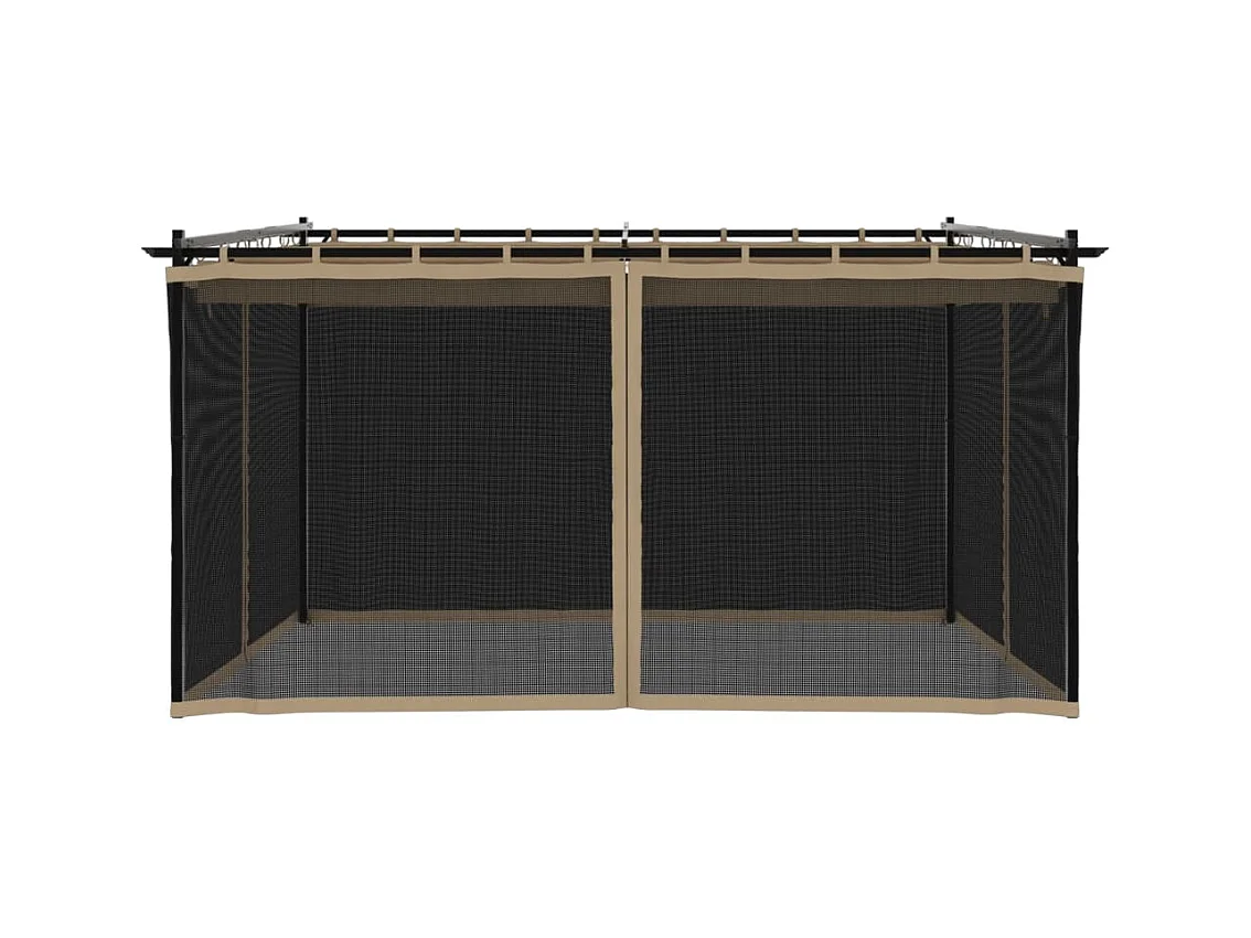 Cenador con paredes de malla color topo de acero 4x3 m