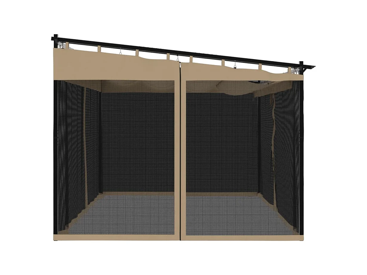 Cenador con paredes de malla color topo de acero 4x3 m