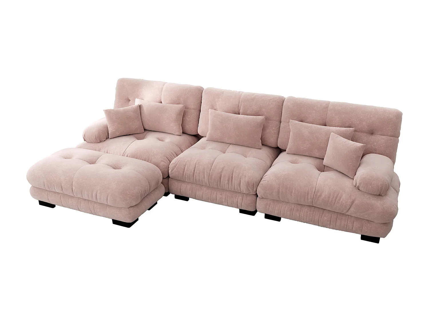 Divano angolare modulare di lusso - Divano a L oversize Cloud per soggiorno, divano letto con pouf, corda (313x145x81 cm)