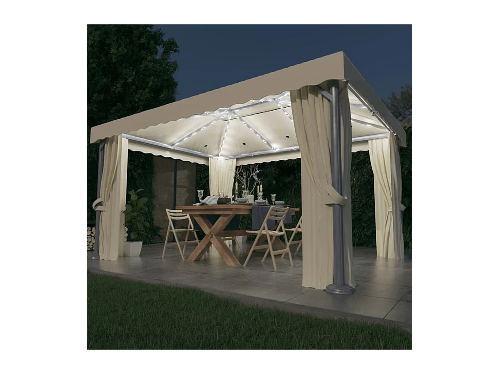 Pérgola y cortina con guirnalda de luces LED 4x3 m Blanco crema