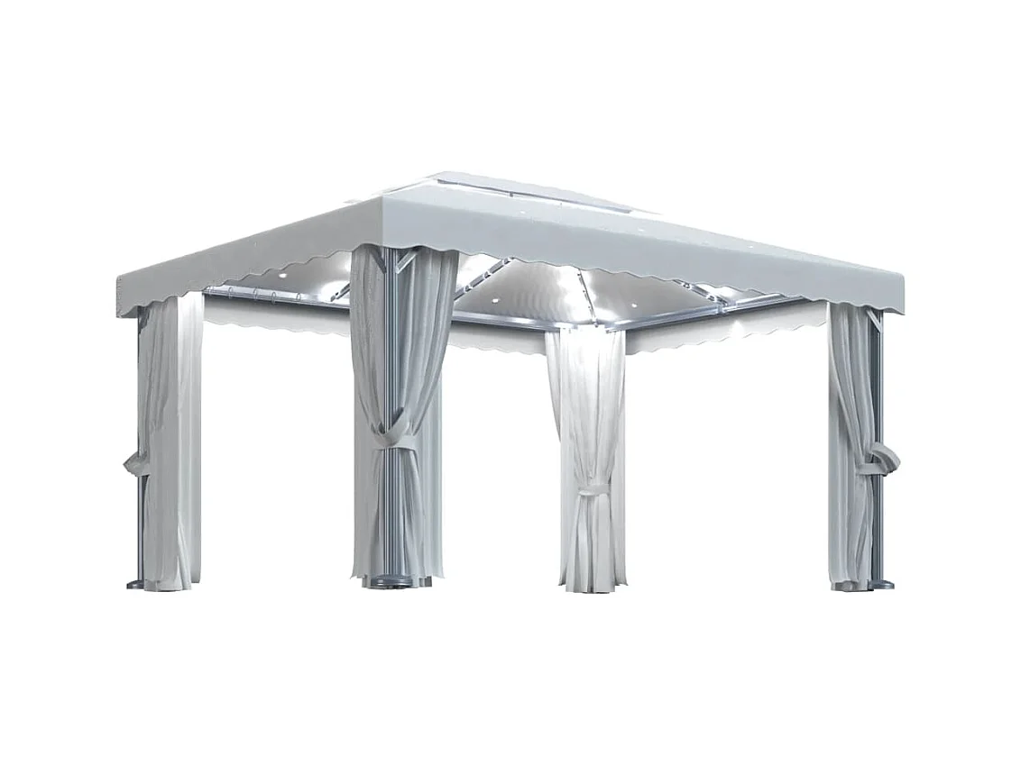 Pérgola y cortina con guirnalda de luces LED 4x3 m Blanco crema