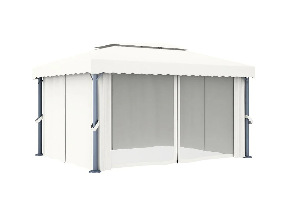 Pérgola y cortina con guirnalda de luces LED 4x3 m Blanco crema