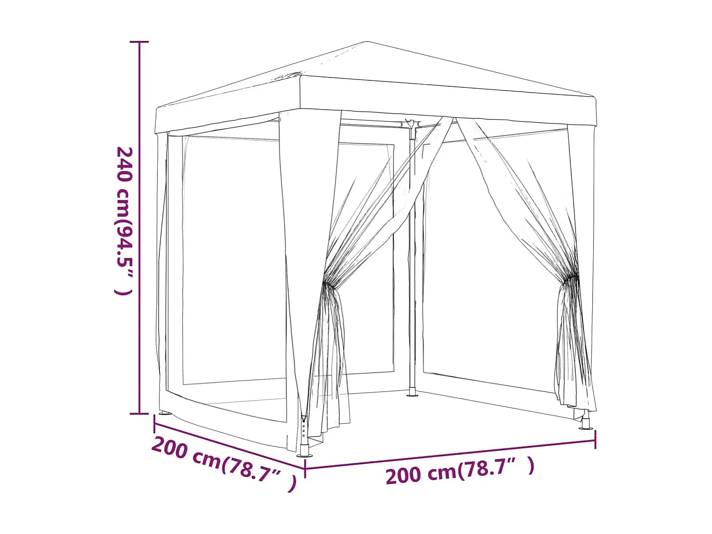 Carpa para fiestas con 4 paredes laterales de malla Verde 2x2 m HDPE