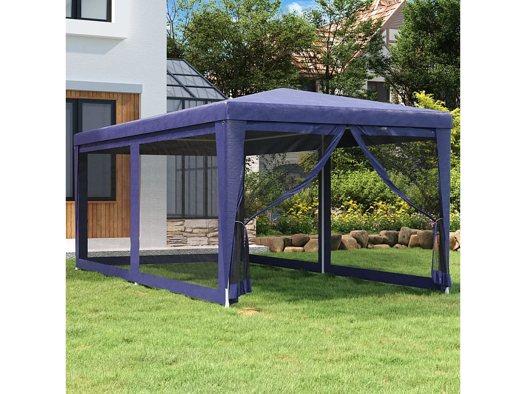 Carpa para fiestas con 6 paredes laterales de malla Azul 3x6 m HDPE