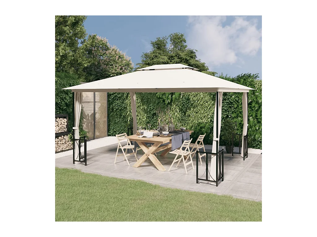 Gazebo color crema de 3x4 m con paredes dobles y techo