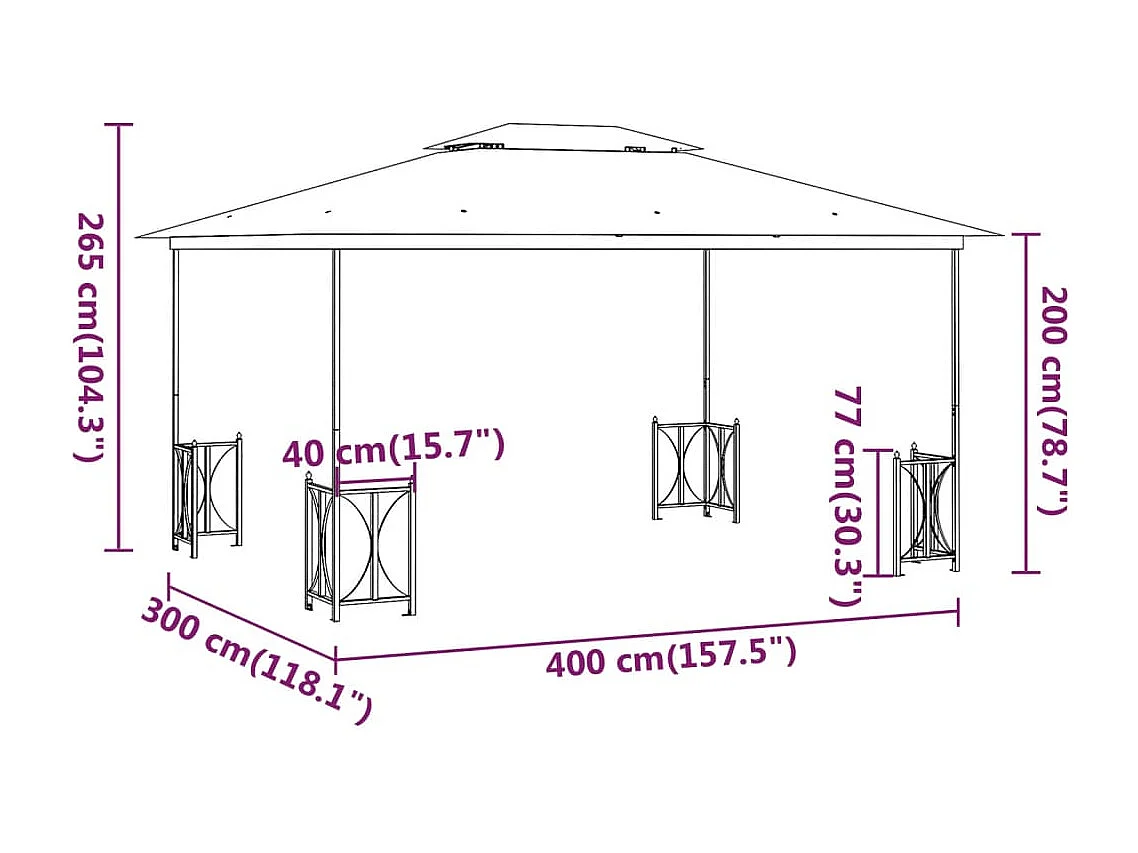 Gazebo color crema de 3x4 m con paredes dobles y techo
