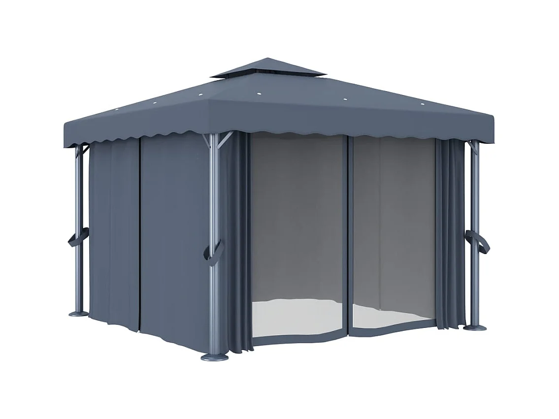 Gazebo met gordijn 3x3 m Antraciet Aluminium