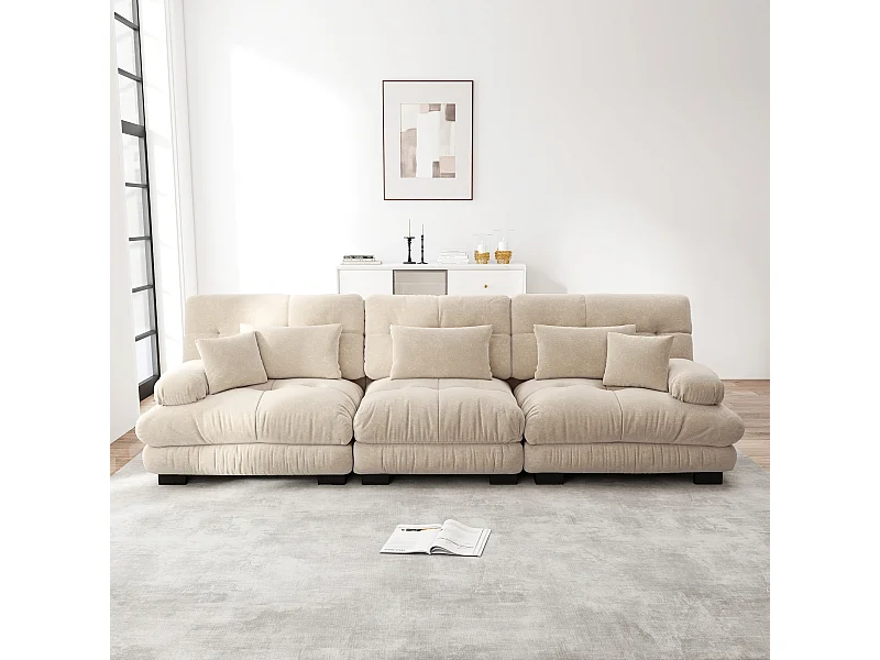 Divano angolare modulare a 3 posti con seduta profonda, comodo divano letto in ciniglia per soggiorno, appartamento (313x77x81 cm)