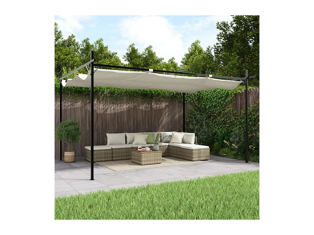 Pergola avec toit rétractable crème 395x292x230 cm