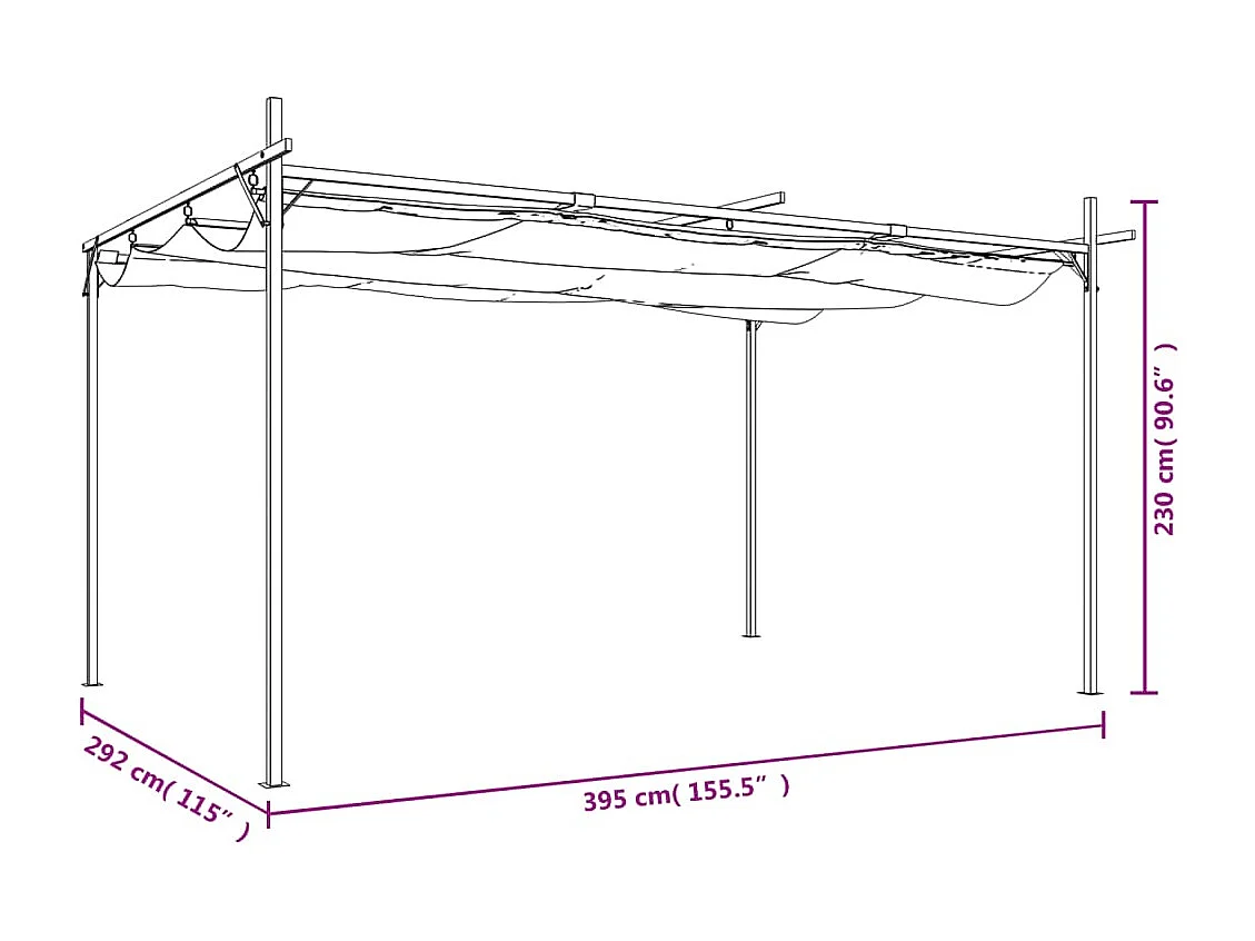 Pergola avec toit rétractable crème 395x292x230 cm