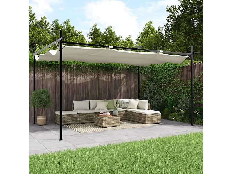Pergola avec toit rétractable crème 395x292x230 cm