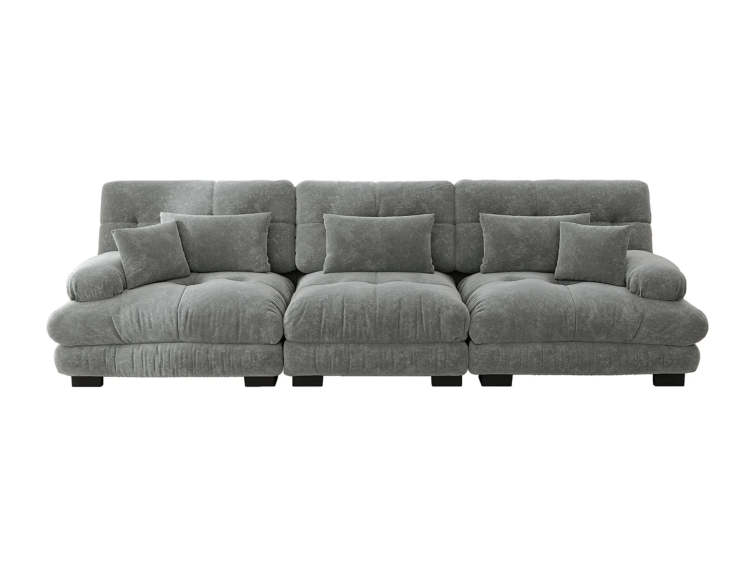 Modulaire hoekbank, comfortabele 3-zits cloudbank met uitneembare voetenbank, grijs chenille (313x77x81 cm)