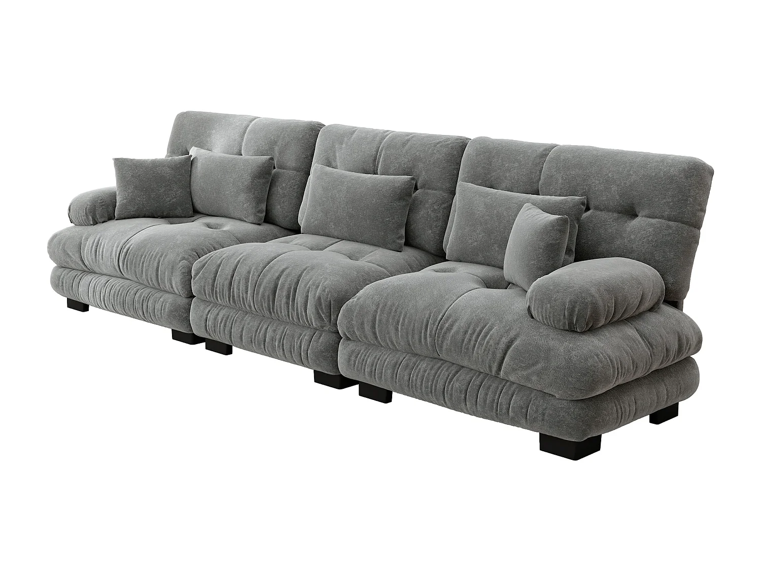 Modulaire hoekbank, comfortabele 3-zits cloudbank met uitneembare voetenbank, grijs chenille (313x77x81 cm)