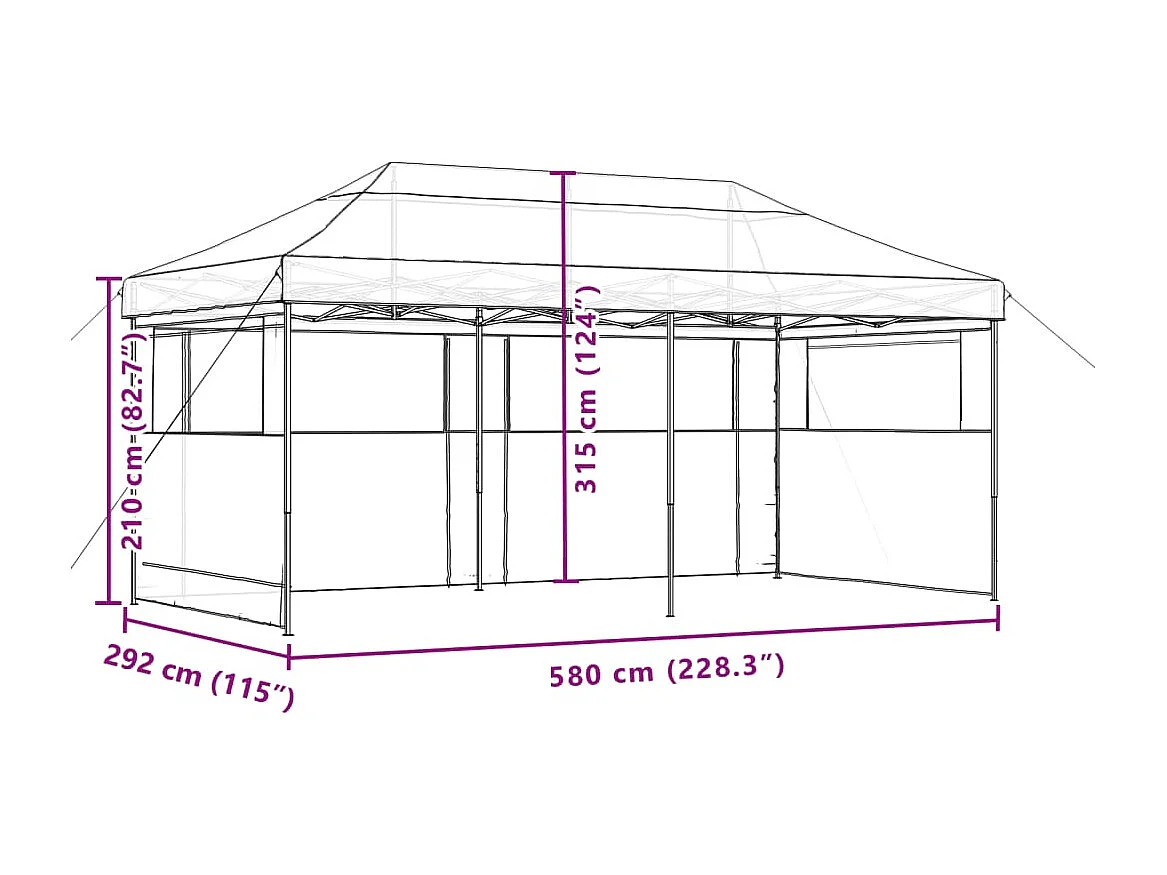 Tenda da ricevimento pieghevole pop-up nera a 3 lati