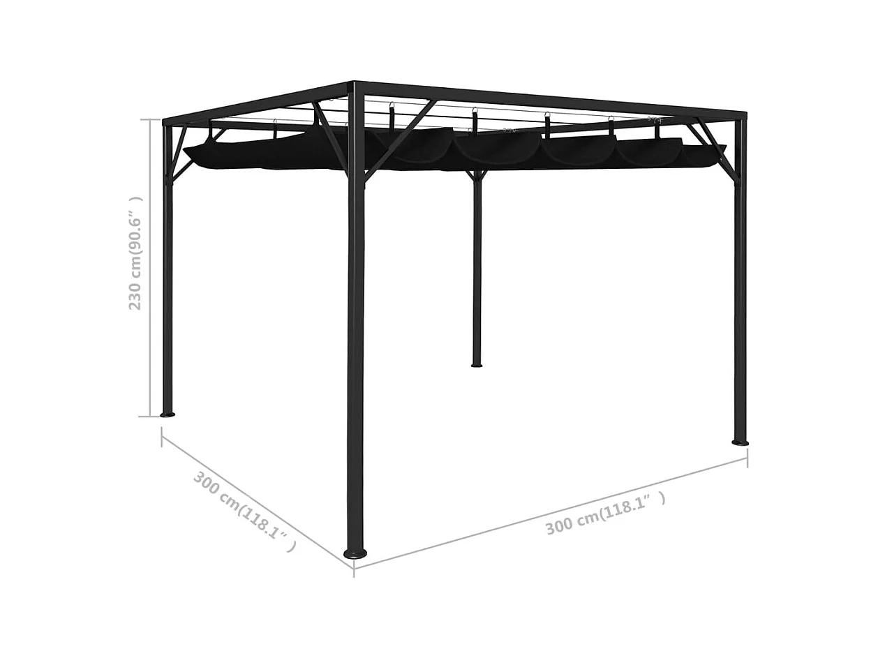 Gartenzelt mit ausfahrbarem Vordach 3x3 m Anthrazit