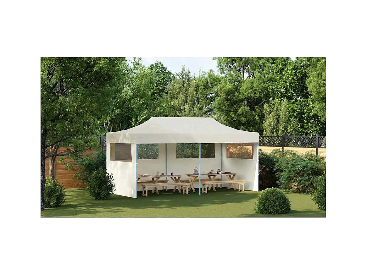 Carpa de recepción plegable color crema de 3 x 6 m