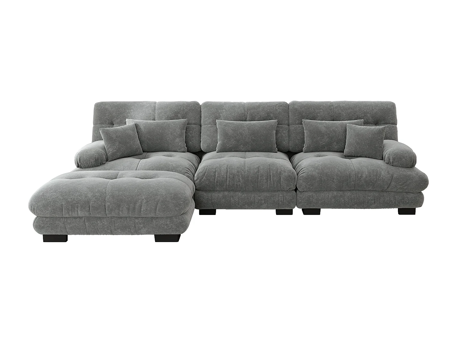 Divano angolare componibile a L, divano Cloud 3 posti con pouf sfoderabile, ciniglia grigia (313x145x81 cm)