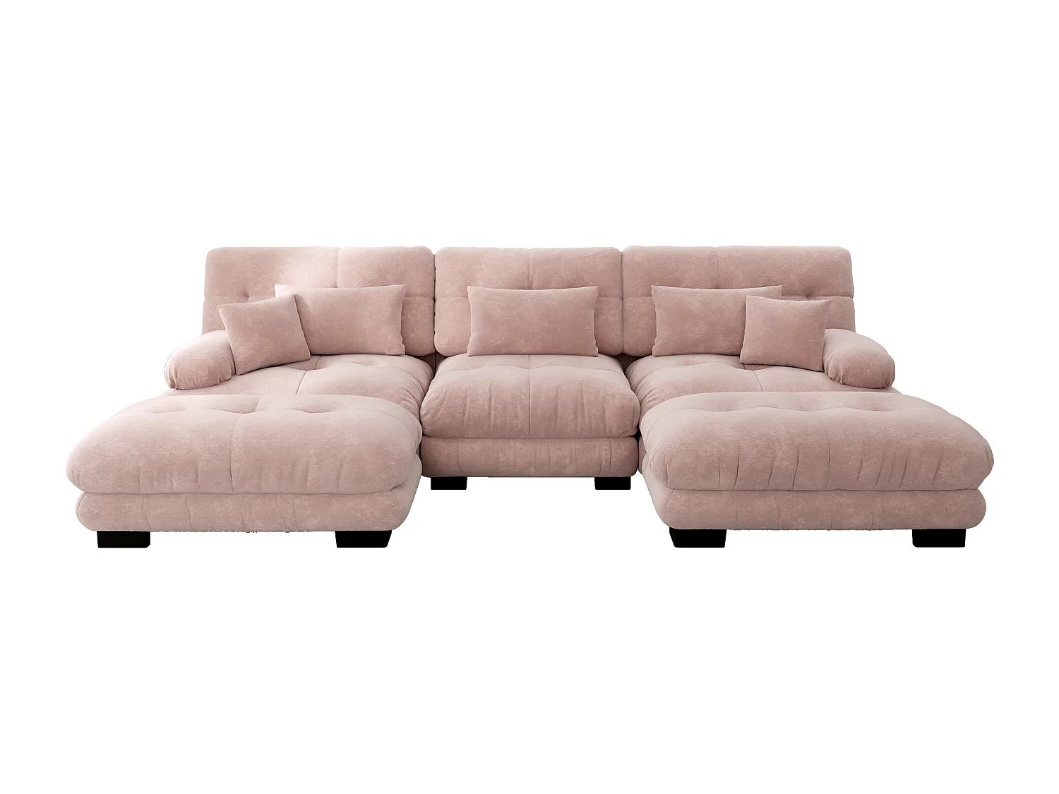 Divano angolare modulare di lusso - Divano a forma di U oversize, divano trasformabile con pouf, ciniglia rosa (313x145x81 cm)