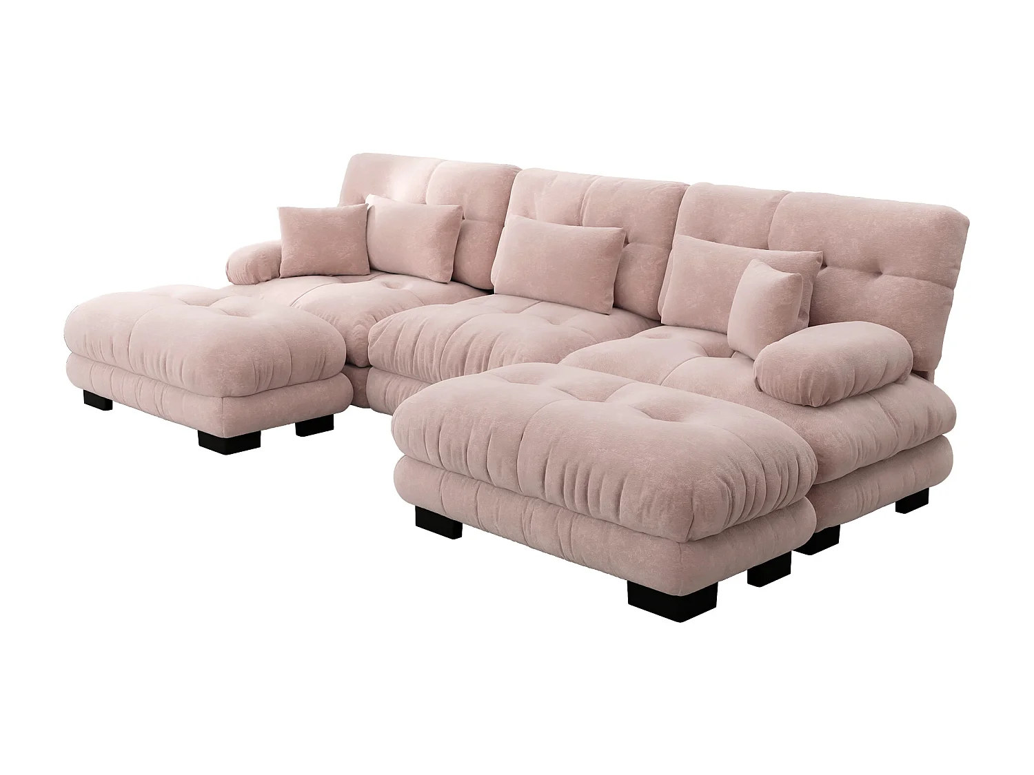 Divano angolare modulare di lusso - Divano a forma di U oversize, divano trasformabile con pouf, ciniglia rosa (313x145x81 cm)