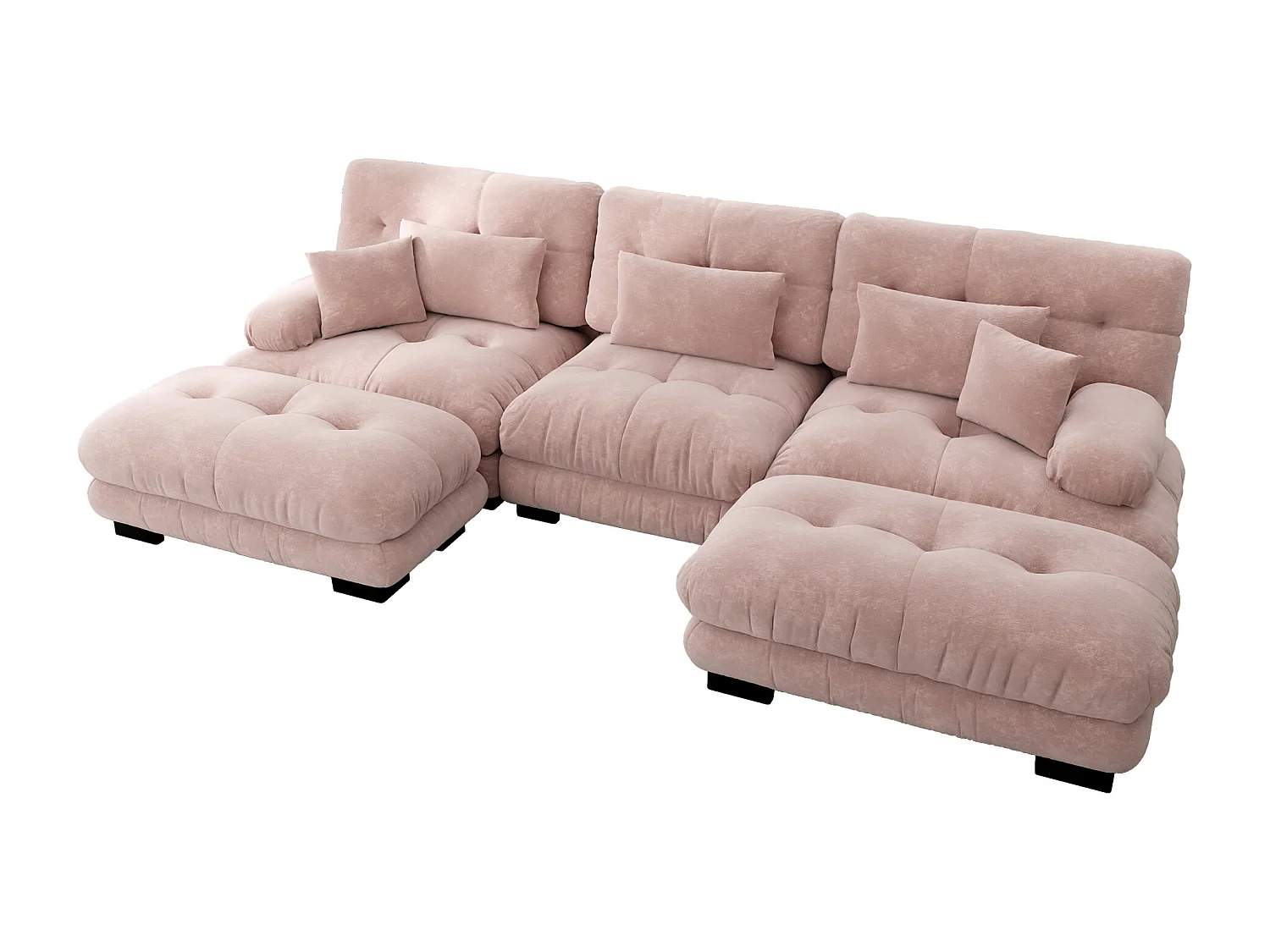 Divano angolare modulare di lusso - Divano a forma di U oversize, divano trasformabile con pouf, ciniglia rosa (313x145x81 cm)