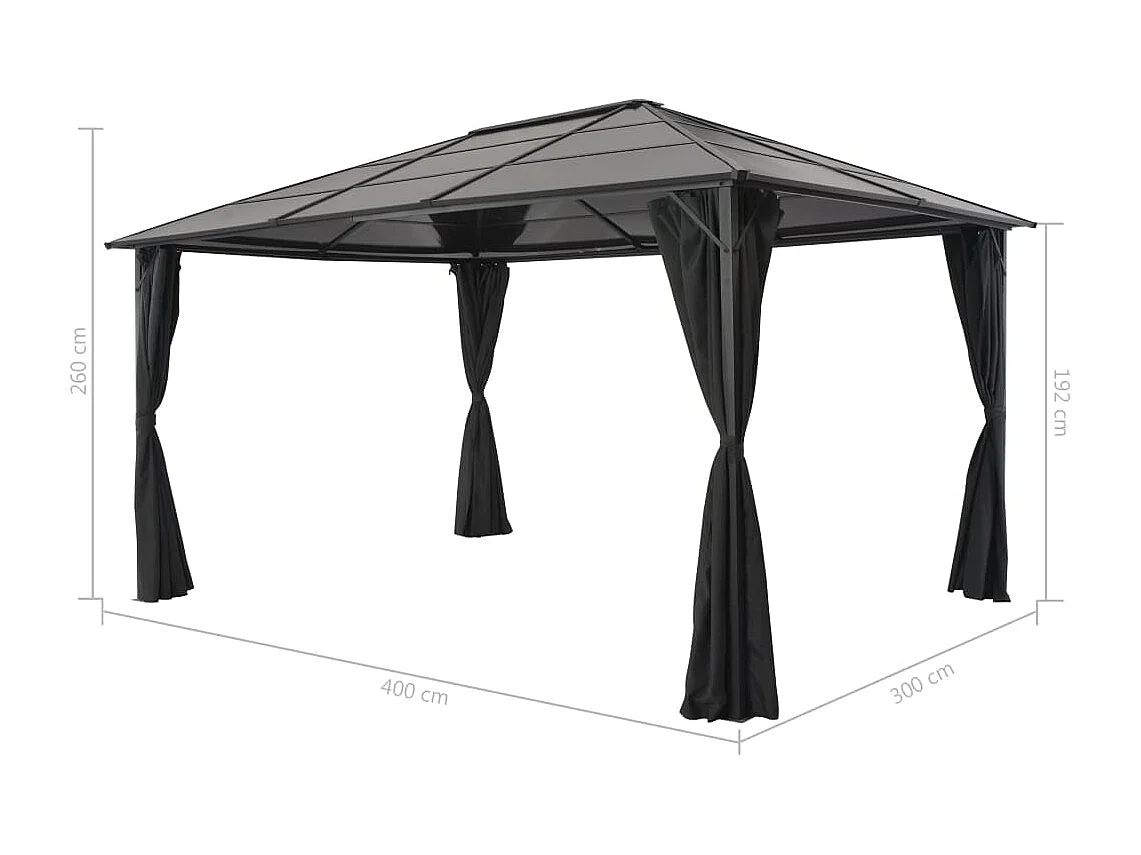 Gazebo con tenda Alluminio 4x3x2,6 m Nero